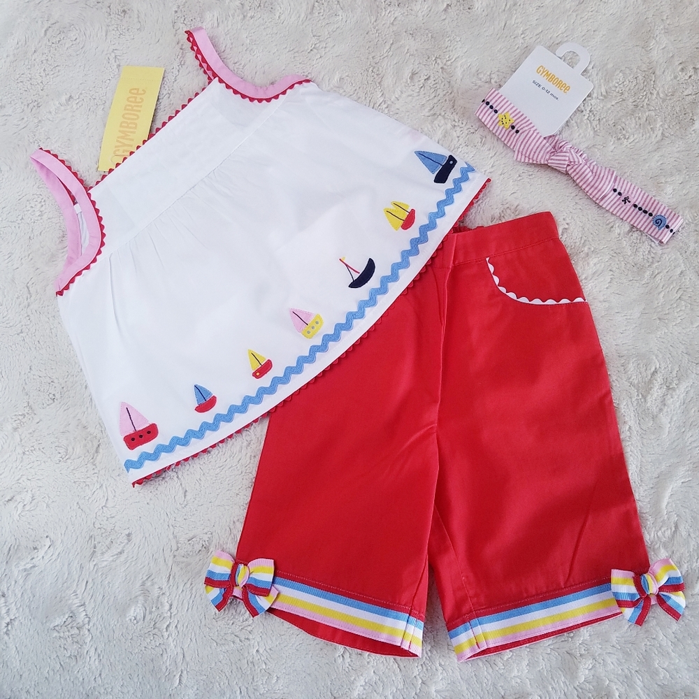 Gymboree Sailboat top Bow Capri pants 6-12 months